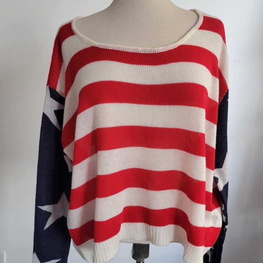 BUY-AS IS - The Classic Boxy Cropped Stars & Stripes Light Women’s Sweater (S:M)